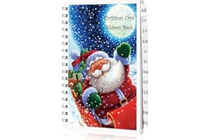 Eaasty Christmas Card Address Book with A-Z Alphabetical Tabs 6.5" x 9" Christmas Santa Hardcover Spiral Bound Address Organizer for Home Office Contacts Internet Website Logins