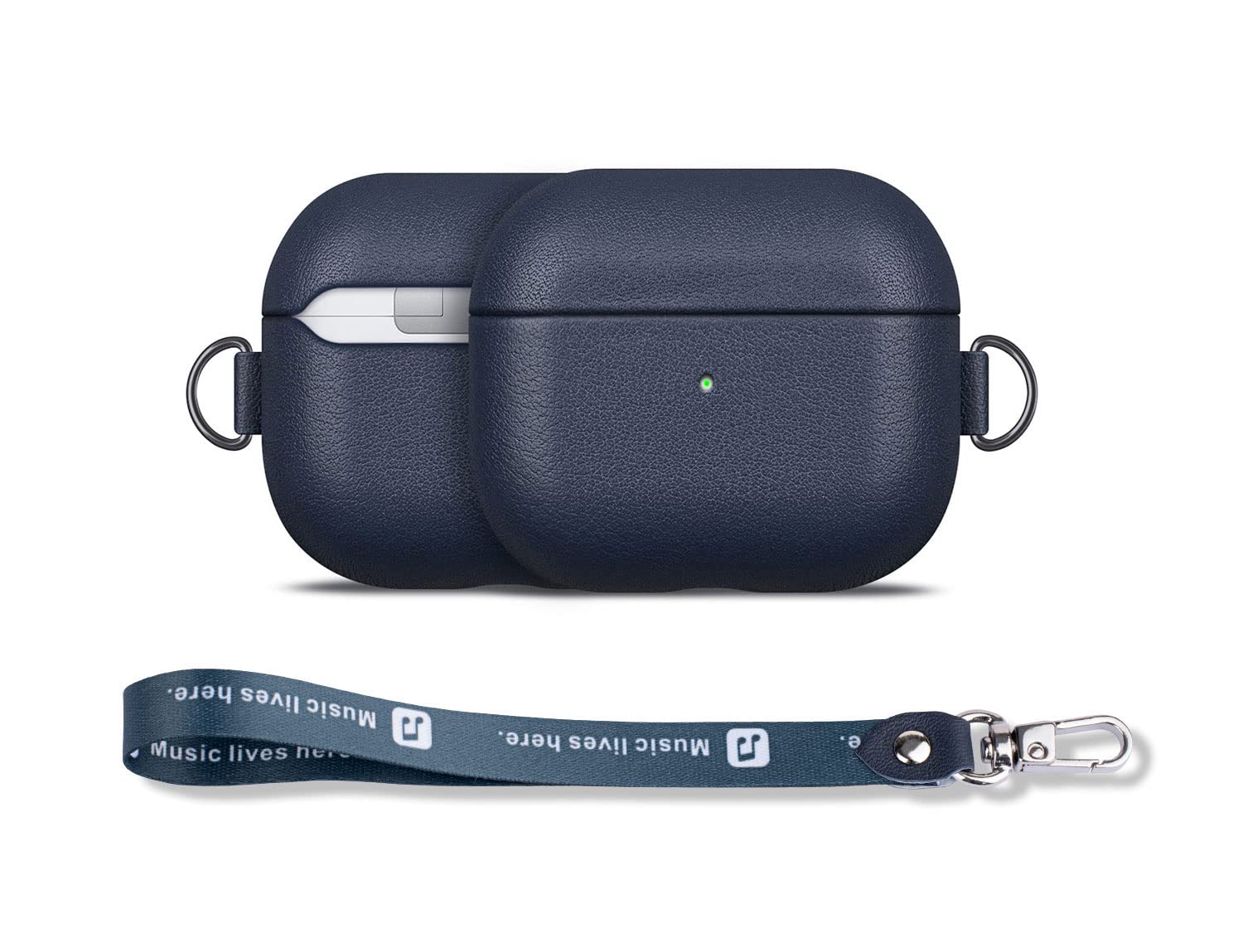 Haobobro [Nappa Series] AirPods 3 Generation Case with Strap/Carabiner, Leather Case for AirPods 3, Handmade with Genuine Leather, Protective Cover AirPods - Blue Case