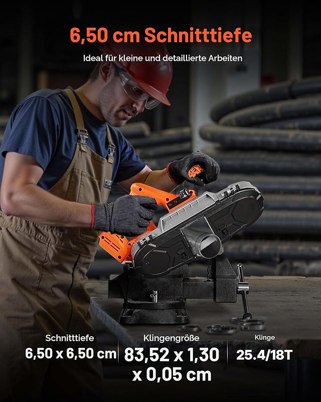 20 V Akku Bandsäge, 65 mm Schnitttiefe, mit bürstenlosem Motor, kabelloses & kompaktes Portaband, Aufhängehaken, 0–192 m/min variable Drehzahl, zum Schneiden von Metall, Holz (nur Werkzeug)