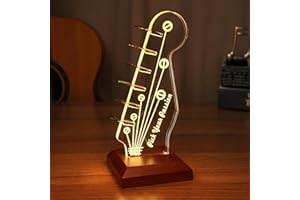 Lampeez Light Up Guitar Pick Holder, Acrylic Wood Desktop Pick Holder with Picks Display, Guitar Accessories Gifts for Players Enthusiasts