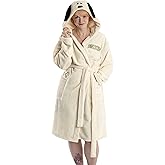 Peanuts Snoopy Women's Cream Hooded Bathrobe | Long Sleeve Fleece Loungewear with 3D Ears | Cosy Cartoon Nightwear
