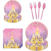 120pcs Cartoon Princess Castle Birthday Party Set Supplier for Plates, Napkins, Forks, Spoons and Tablecloth, Pink Party Packs (Plate Set)