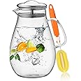 HIWARE 64 Ounces Glass Pitcher with Stainless Steel Lid / Water Carafe with Handle - Good Beverage Pitcher for Homemade Juice