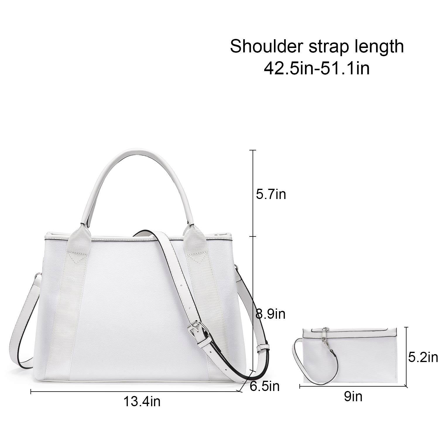 Sac à Main Femme Toile, LOVEVOOK Sac Cabas Grand Capacité 2020 Nouvelles tendances de la mode Sac Bandoulière Sac Fourre-tout Portefeuille, Sac Set 2pcs Blanc