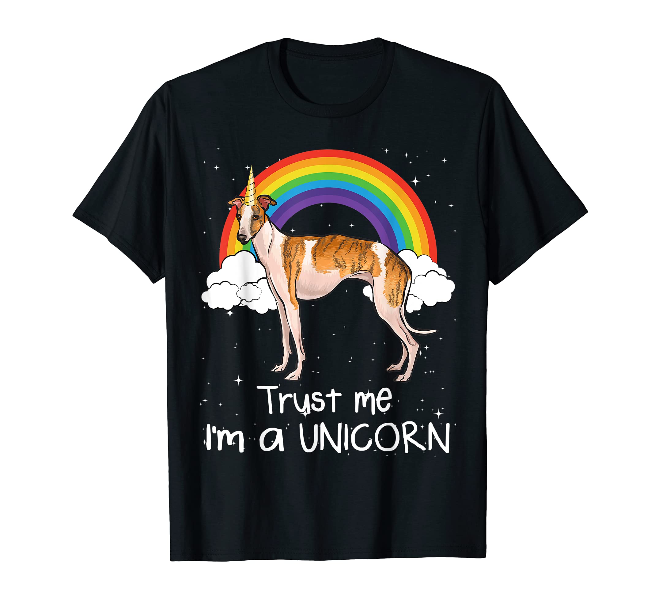 Rainbow Whippet Trust Me I'm A Unicorn Dog T-Shirt