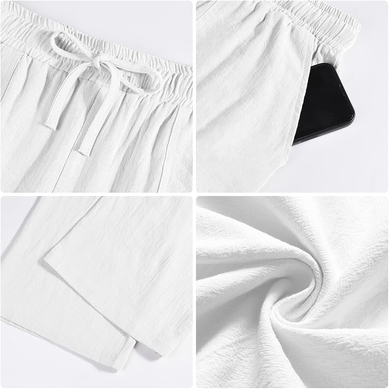 Pantalones de Lino para Hombre Algodón Verano con Bolsillos Cordó