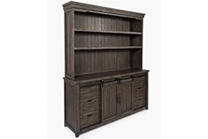 JOFRAN INC. Jofran Madison County 70" Reclaimed Pine Barn Door Farmhouse Buffet Sideboard, Server and Hutch, Barnwood Brown