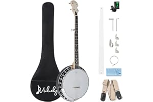 Mulucky 5 String Banjo - Full Size with 24 Brackets, Closed Back with Geared 5th Tuner, Gift Package with Beginner Kit - B1105