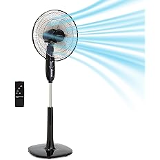 Amazon Basics 16" Pedestal Fan with Remote for Bedroom, Living Room, Office, Adjustable Height, Dual-Layered Blades, 3 Speeds
