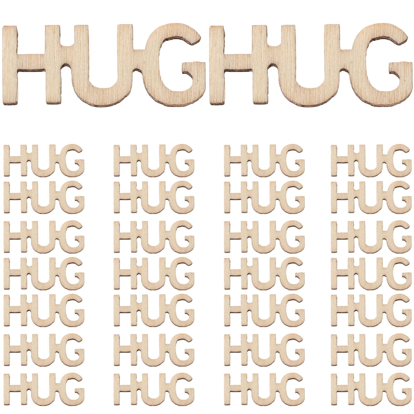 Artibetter 100pcs Wood Crafts Letter Decor Wooden Decor Wooden Table Scatter Hug Pendants Wooden Hug Charms Decorative Hug Pieces Hug for Jar Filling DIY Hug Cutouts Paper Cut Filler Gift