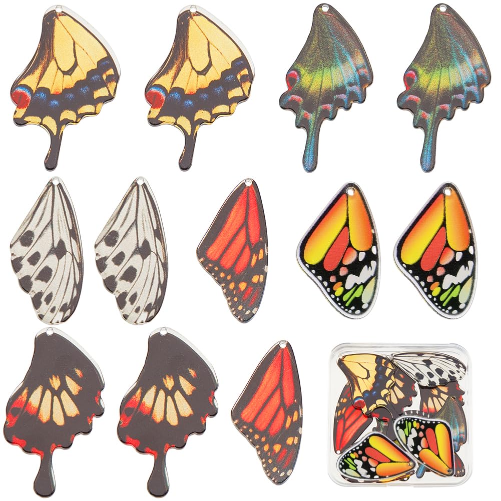SUNNYCLUE 1 Box 12Pcs 6 Style Butterfly Wing Charms Resin Insect Dragonfly Wing Acrylic Pendants for Jewelry Making Charms Women Valentine's Day Gift Crafts Accessories Wedding Supplies