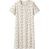 Keyocean Womens Nightgown for Summer - Soft Cotton Comfortable Short Sleeve Lightweight Floral Sleepwear & Loungewear (M-XXL)
