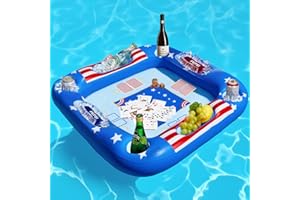 GLEAMKID Floating Pool Games Table - Inflatable Board Games Table with Waterproof Playing Cards Pool Accessories Hot Tub Tray Card w/8 Tray Mounts, 2 Dice,Large Floating Games for Adults Summer Party