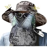 Solar Fan Hat, Wide Brim Sun Hat with 2 Solar Fan, Removable Neck Cap and Face Mask, Hat with Solar Fans Built in, Fishing Hat with Fan for Men, Waterproof Outdoor Hiking Camping Fishing Hat Grey