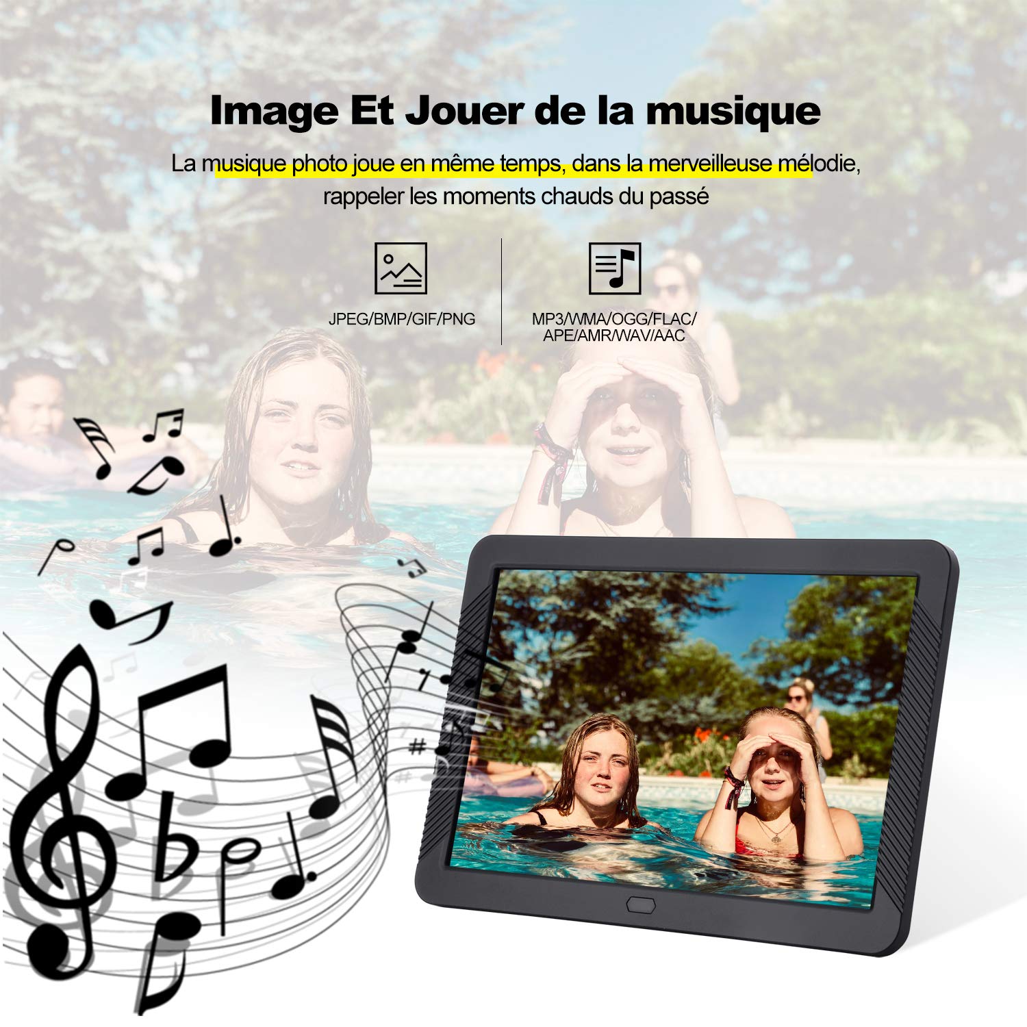 Cadre Photo Numérique 8 Pouces Vidéos Album Photo Haute Résolution 1920 x 1080 CofunKool 16: 9 IPS Afficher Photos, Musiques, Numérique Calendrier Réveil Minuterie Marche/Arrêt Automatique (8, Noir)