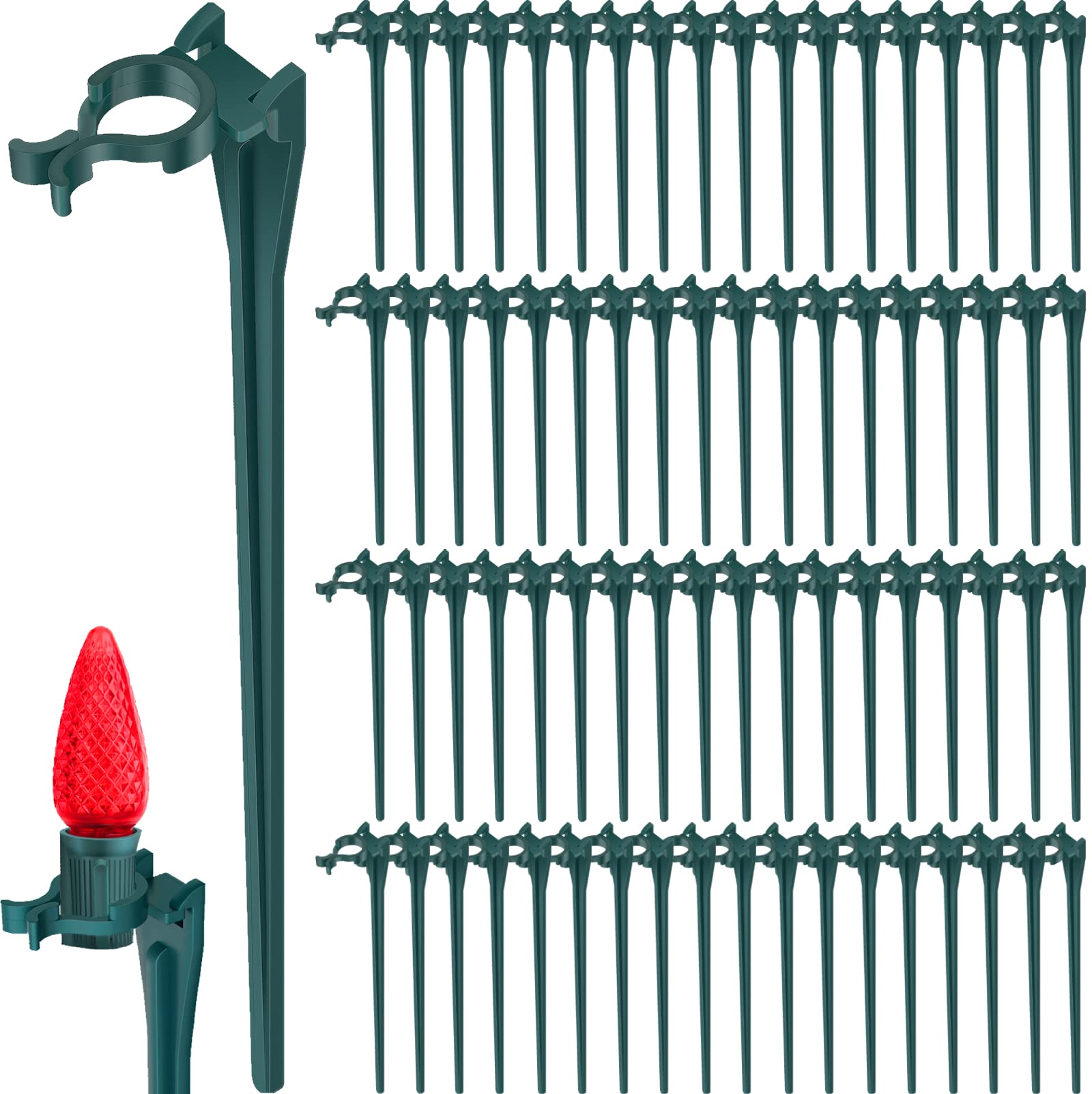 Photo 1 of 12 Inches Christmas Light Stakes Universal Yard Lawn Holiday Light Stakes C7 C9 String Lights Ground Stakes for Christmas Outdoor Lights Holders on Yards, Driveways, Pathways (50, Green)