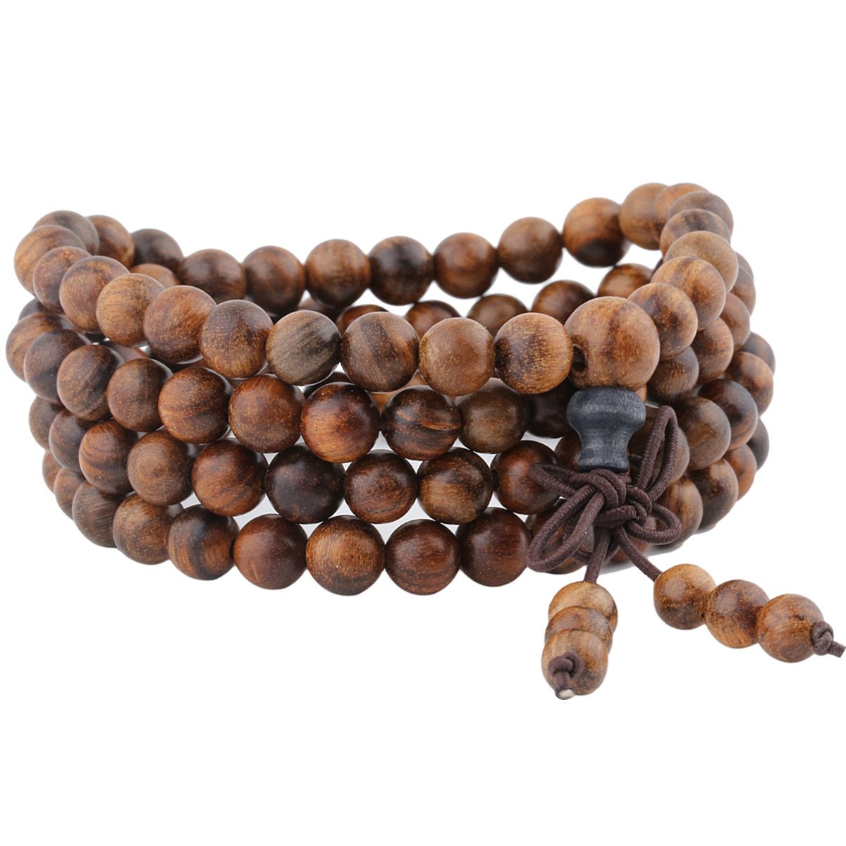 KYEYGWO 108 Mala Prayer Beads Bracelet for Woman, Natural Wood Tibetan Buddhist Buddha Meditation Bead Necklace, Black Rosewood