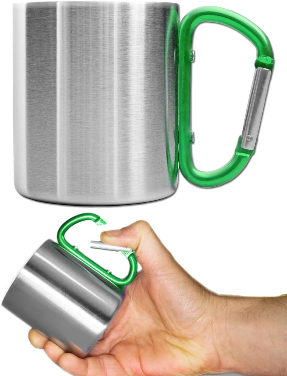 Outdoor Saxx Quart Drinking Cup Camping Cup Compact Lightweight 200ml Screw Handle Green Stainless Steel Carabiner for Hiking Trekking Work