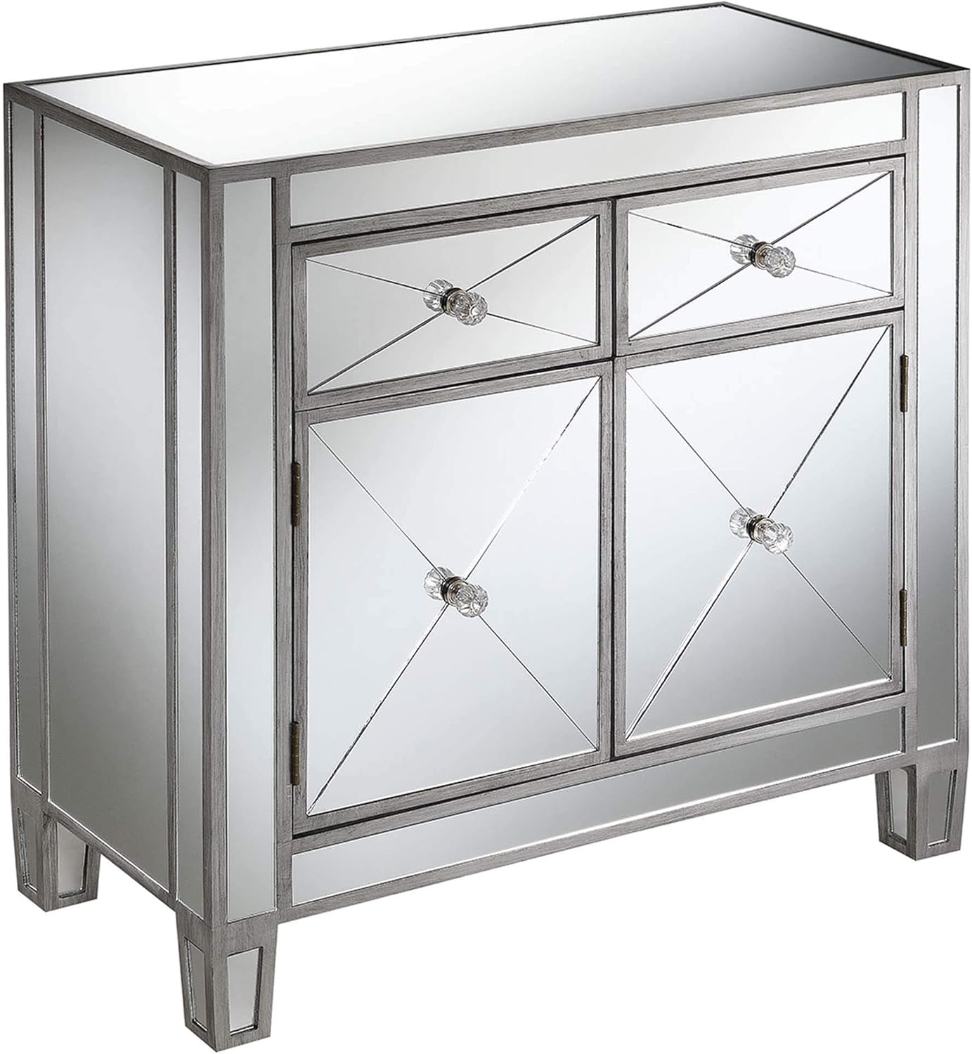 Convenience Concepts Gold Coast Vineyard 2 Drawer Mirrored Hall Table, Antique Silver