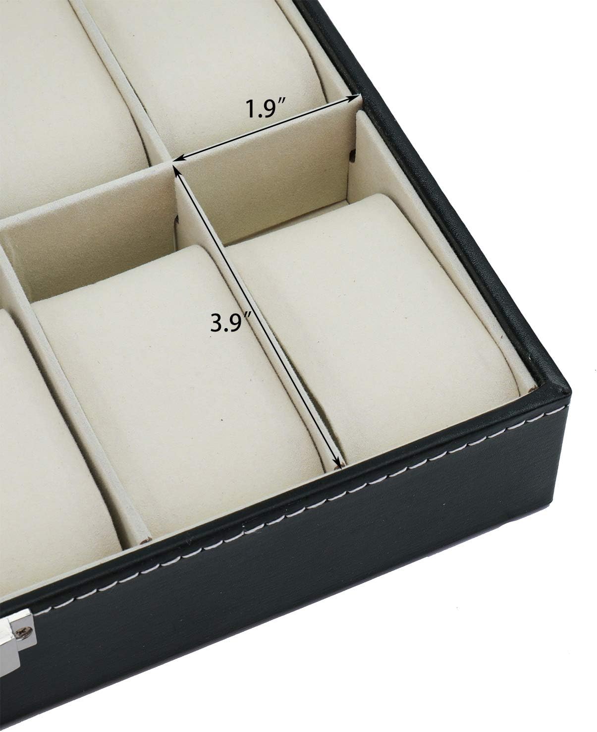 Hedume 12 Slot Leather Watch Box Display Case Organizer with Framed Glass Lid Elegant Contrast and Removable Pillow for Men and Women Watch and Jewelry Large Holder Boxes: Home Improvement