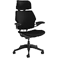 Humanscale Freedom Office Chair with Headrest - Ergonomic Work Chair with Standard Height Adjustable Duron Arms - Wheels for Hard Flooring - Graphite Frame with Black Fourtis Fabric