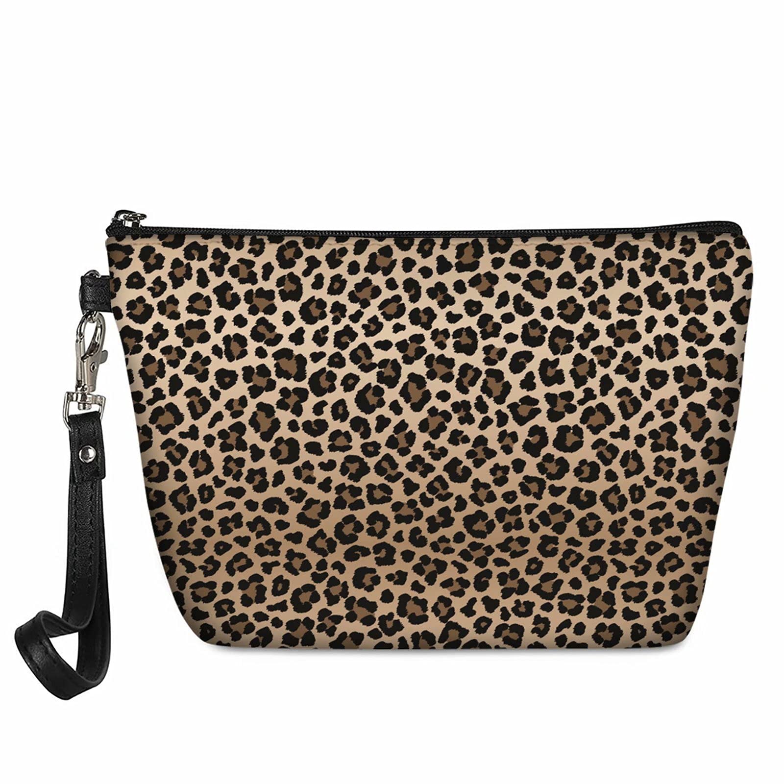 NETILGEN Leopard Print Fashion Cosmetic Bag,Pu Leather Waterproof Soft Toiletry Pouch Lightweight Travel Makeup Bags with Zipper for Women Ladies
