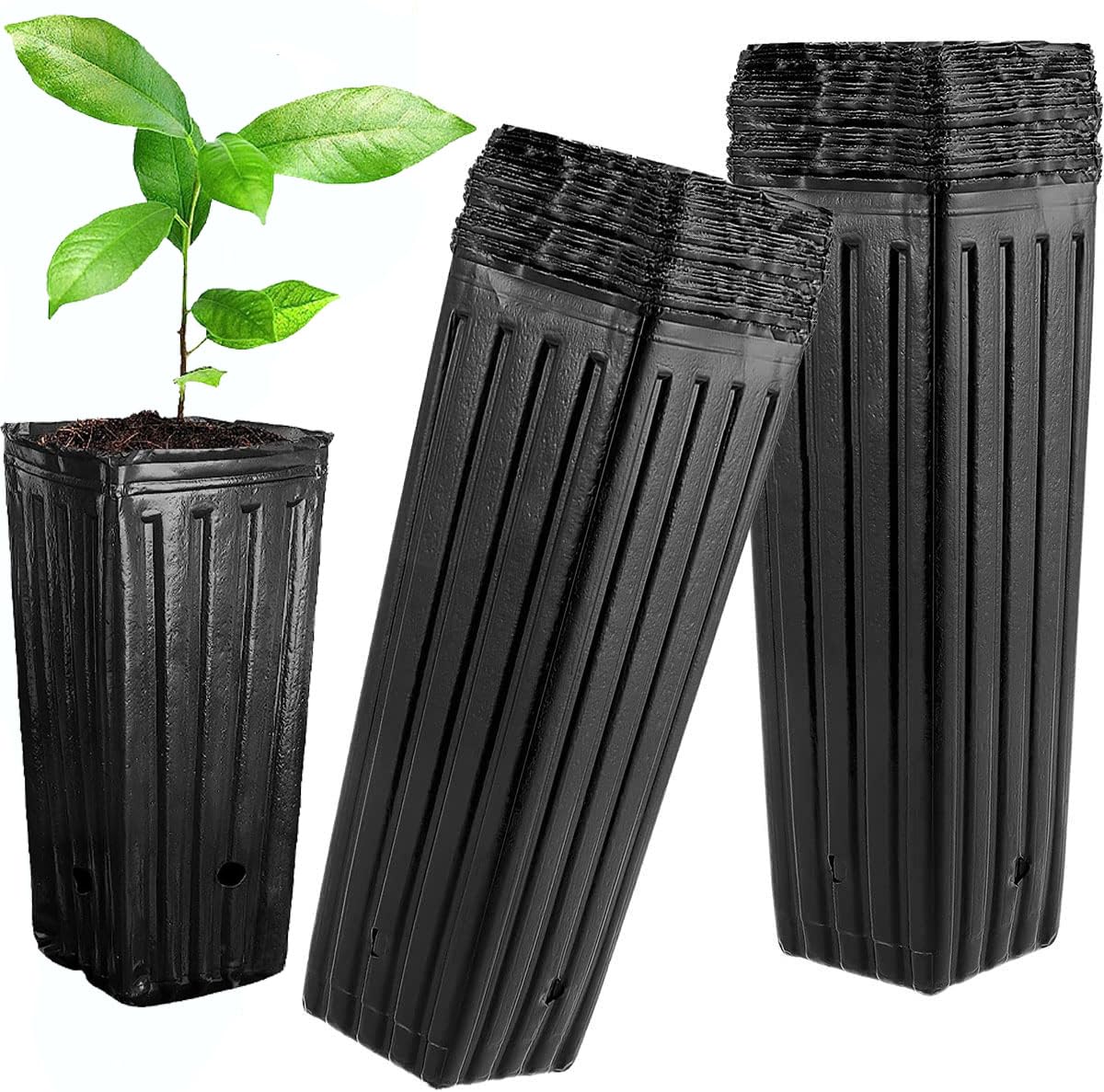 Docuuleuy 50Pcs Tall Tree Pots,9.8" H x 4.7" W Plastic Deep Nursery Treepots with Drainage Holes Flower Container for Indoor Outdoor Garden Plants