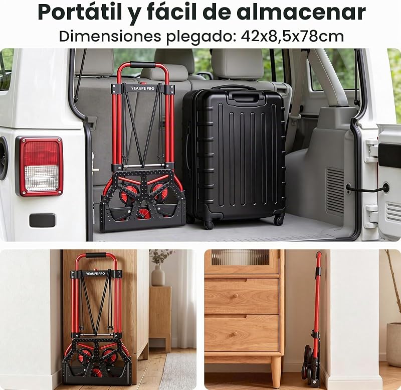 Carrinho Dobrável para Subir Escadas, 50 kg Vermelho