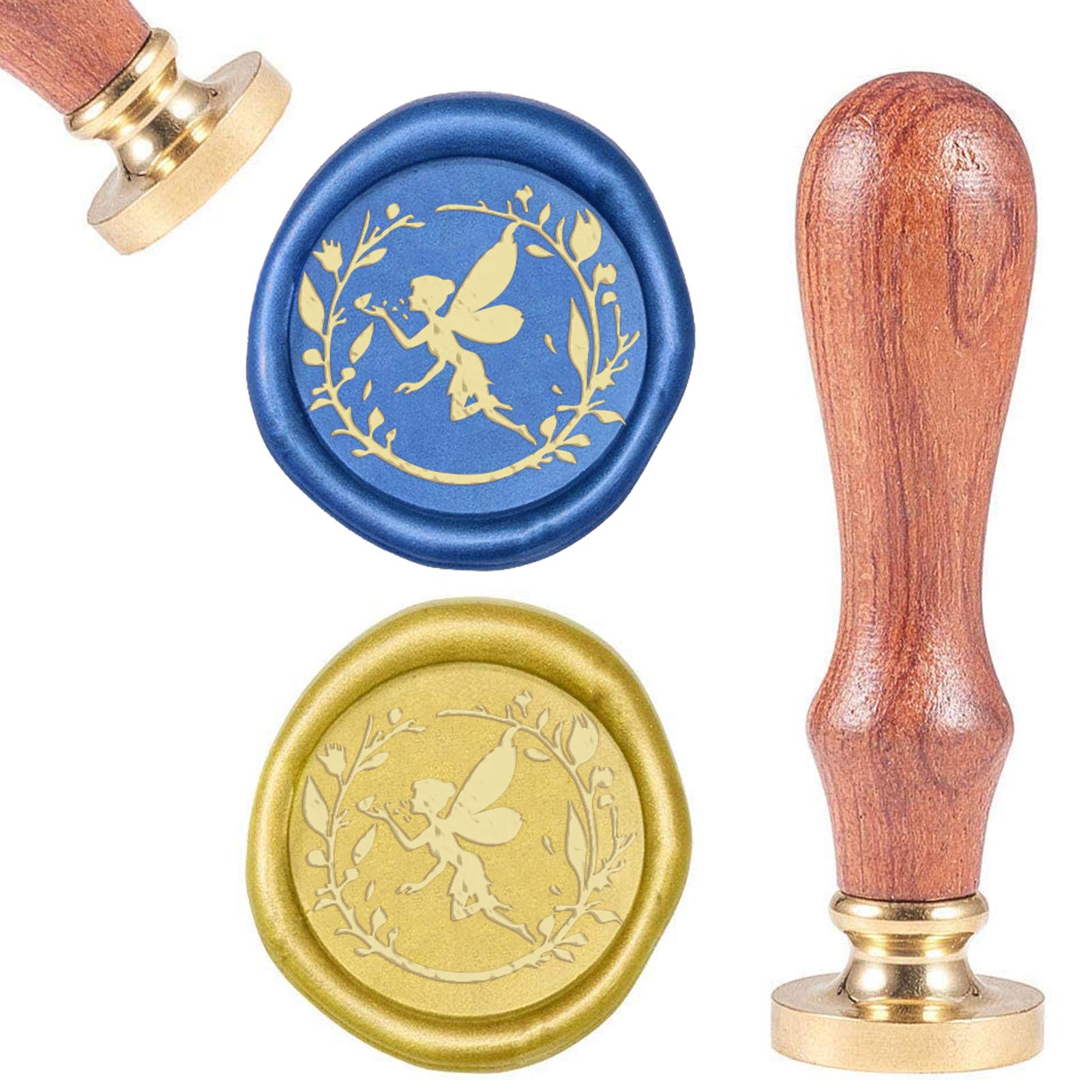 CRASPIRE Wax Seal Stamp Fairy in Flower, Vintage Wax Sealing Stamps Plant Retro Wood Stamp Removable Brass Head 25mm for Envelopes Wedding Invitations Cards Embellishment