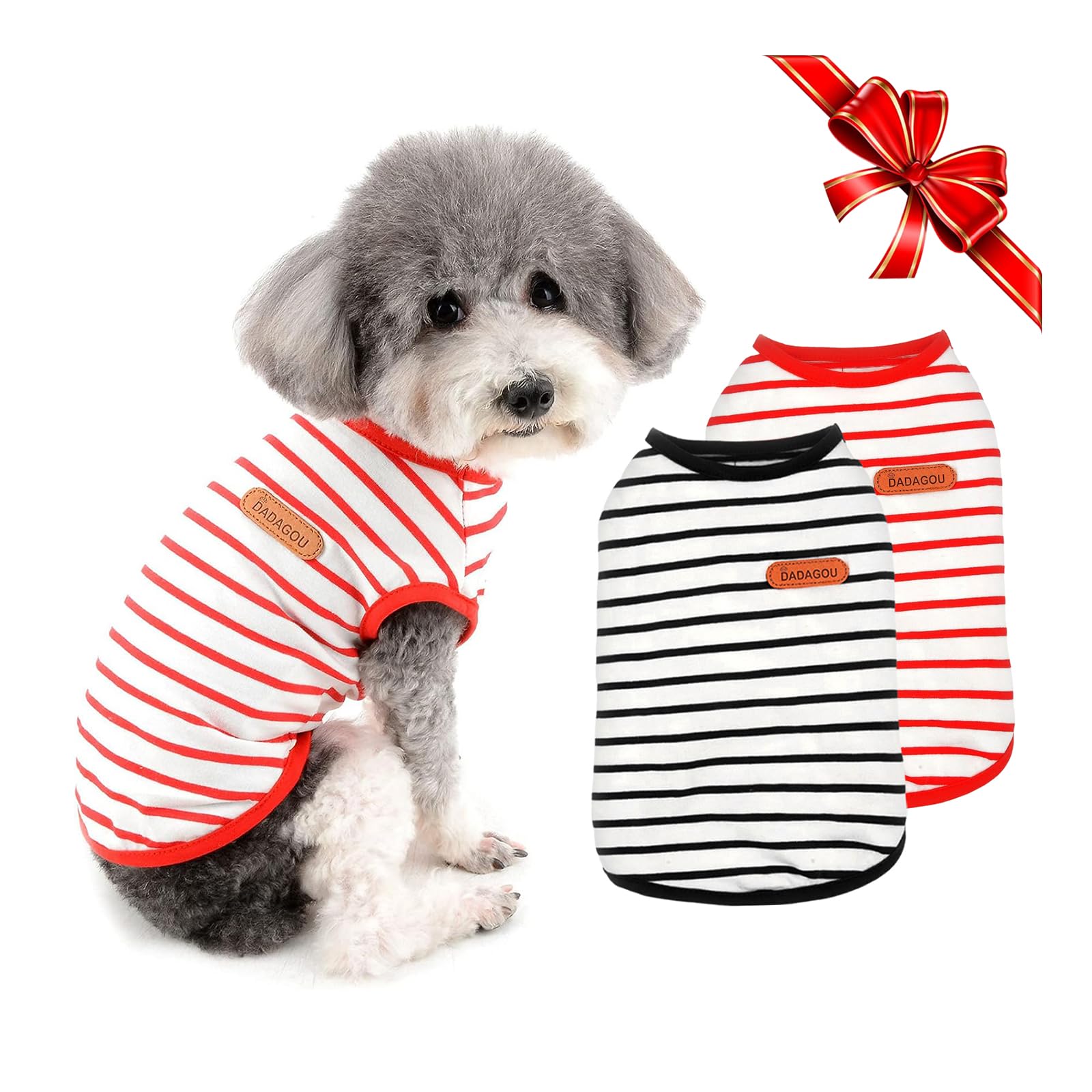 2-Pack Striped Dog T-Shirt for Small Dogs and Cats - Summer Breathable Vest Shirt, Comfortable and Cute Puppy Clothes for Chihuahuas, Beagles, Sleeveless Shirt for Pet Cat - Girl Boy Princess Coat