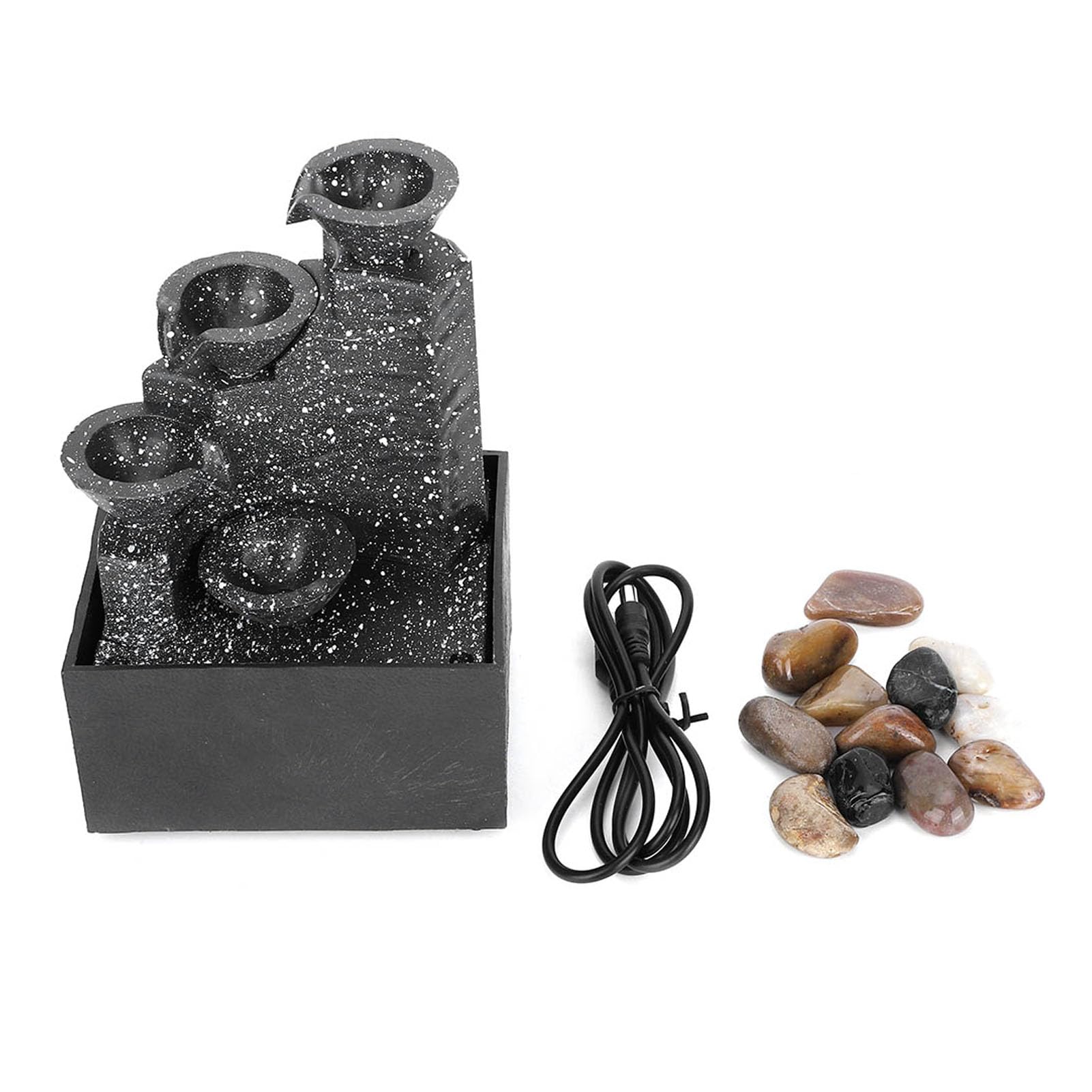 Desktop USB Water Fountain Ornament, Tabletop Fountain, Indoor Home Office Table Decoration with Stones and Decorative LED Lights, for Home, Office, Bedroom, Desk, Decor