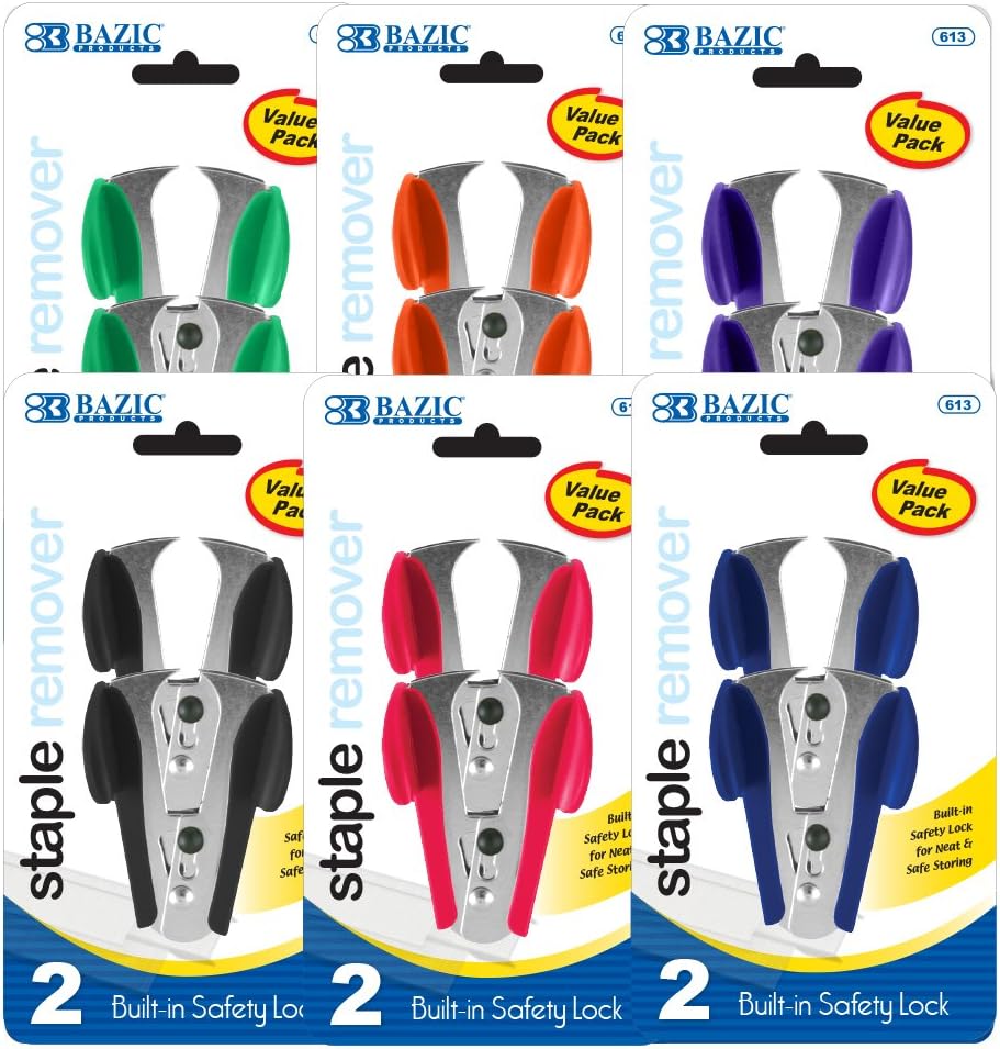 BAZIC Claw Style Staples Remover Safety Lock 2 Count, Colors May Vary (1 Pack) : Office Products