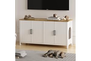 LAATOOREE Cat Litter Box Enclosure for 2 Cats, Fluted Hidden Litter Box Furniture with Double Room, Wooden Litter Box Cabinet, Indoor Cat House for for Living Room, Washroom, White