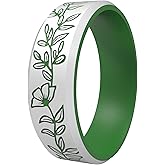icooci 2/1 Paks Wilderness Collection Engraved Ring, Flower Vine Design - Silicone Ring for Men and Women, Silicone Wedding Band for Sports Activities, Breathable Comfort Fit