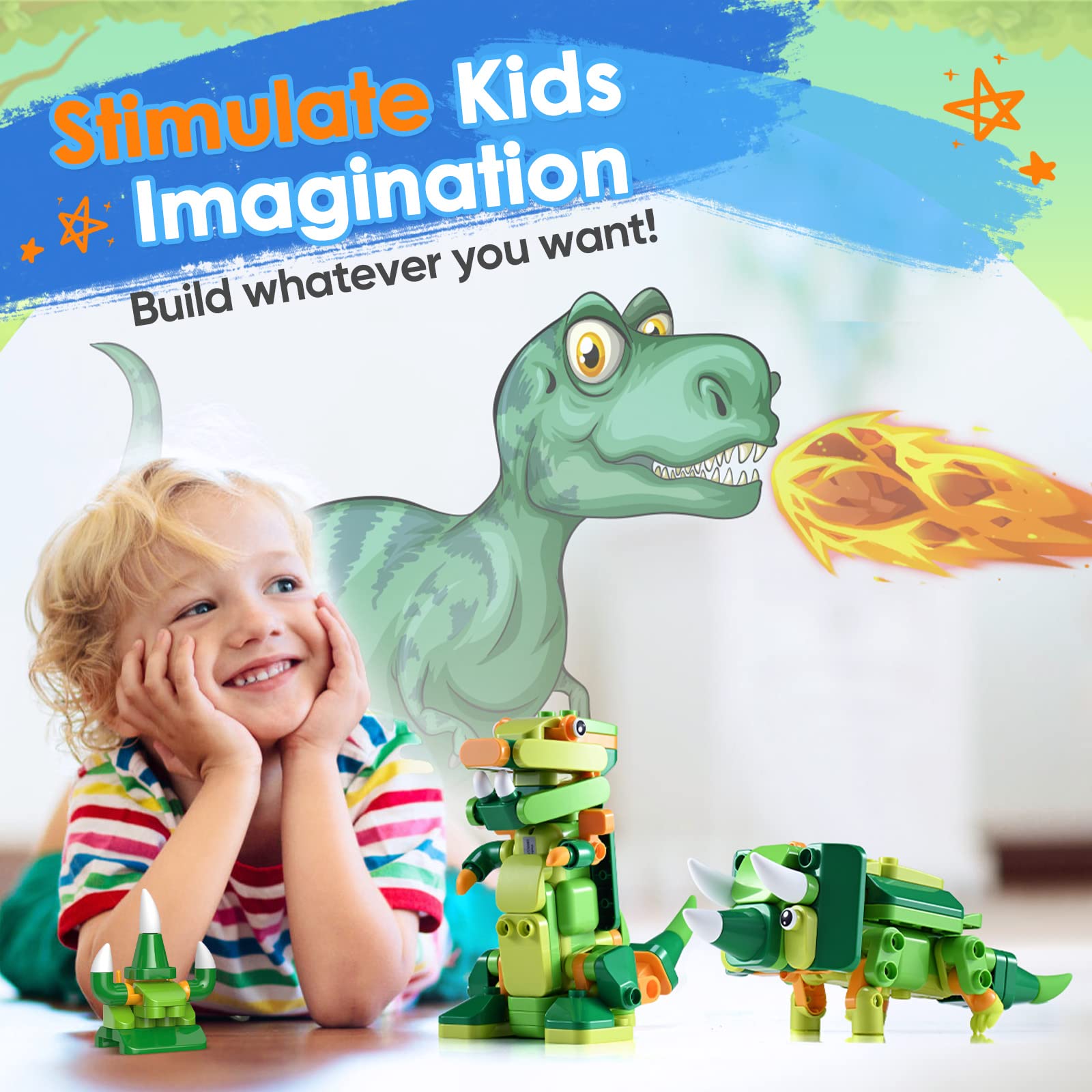 BLOKEES Dinosaur Toys for Kids 3 4 5 6 7+, STEM Dinosaur Building Toys, Electronic Walking & Sound Robot Toys with App Based, Remote Control Dinosaur STEM Toys for Boys, 103 Pcs