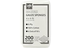 Medline 4 x 4 inch Gauze Sponges, 100% Cotton, 8-Ply Woven Non-Sterile Gauze (Pack of 200)