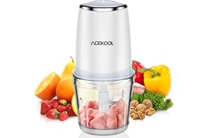 Mini Food Processor with 2.5 Cup Glass Bowl, Acekool Small Electric Food Chopper for Vegetables Meat Fruits Nuts Puree - 300W 2 Speed Kitchen Food Processor With Sharp Blades