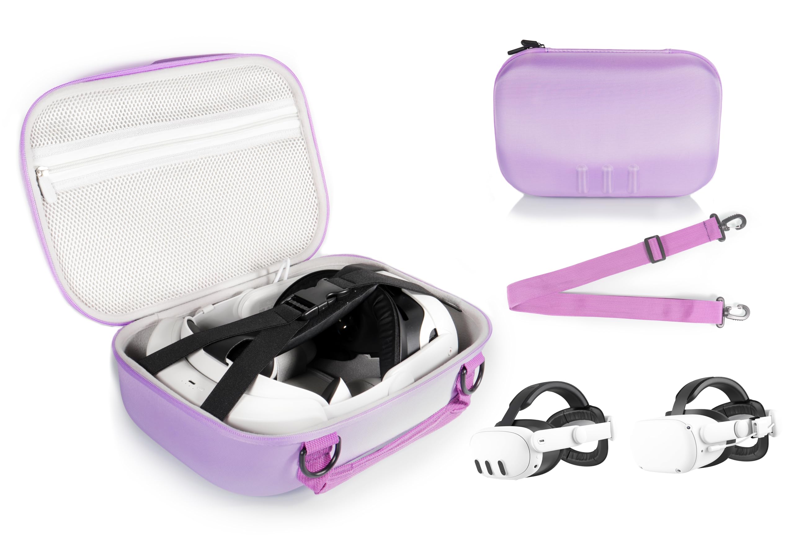 CaseSack Case compatible with Meta Quest 3/ 3s and Meta Quest 2, Organizing travel case for VR Headset, controller and accessories, with shoulder strap for easy carrying and play (Purple)