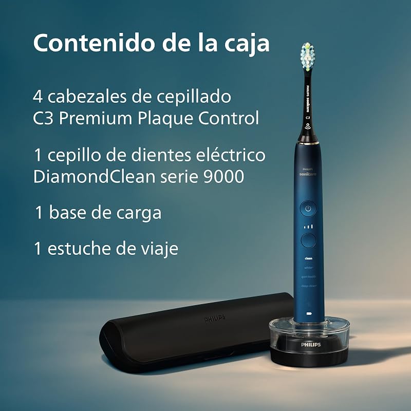 Sonicare DiamondClean 9000, cepillo dental eléctrico, edición especial, cepillo dental sónico con aplicación, sensor de presión, soporte de carga, color aguamarina, modelo HX9911/89