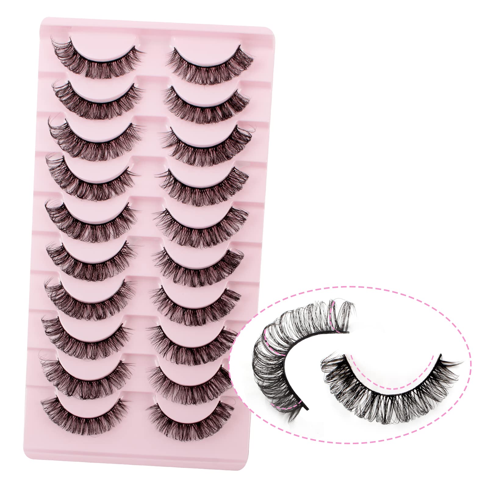 Oreola Russian Strip Lashes D Curl False Eyelashes Cat Eye Lashes Natural 10 Pairs 3D Volume Curly Fake Eyelashes Fluffy Artificial Reusable Russian Lashes — image 1