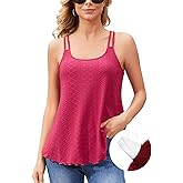 V FOR CITY Women's Tank Tops with Built-in Bra Flowy Eyelet Embroidery Camisole Adjustable Spaghetti Strap Camis Shirts