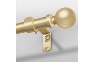 WOLISTSA Gold Curtain Rods for Windows 48 to 84 Inch, Adjustable Heavy Duty 1" Diameter Decorative Curtain Rod with Matte Gold Round Finials, Modern Easy Install Extendable Metal Drapery Pole Set