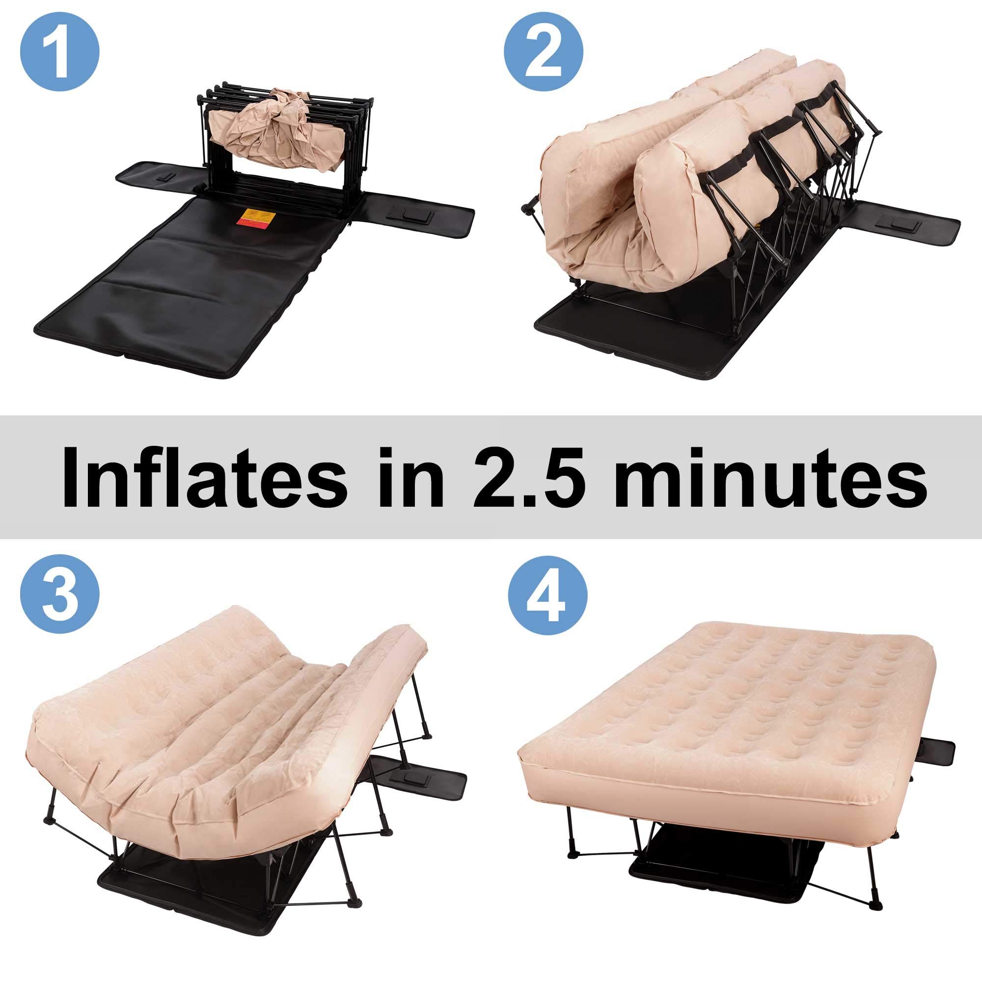 Simpli Comfy EZ Air Bed Self-Inflating Queen Size Air Mattress with Built-in Frame, Pump and Wheeled Case