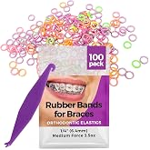 Orthodontic Rubber Bands for Braces, 1/4in Medium, 100 Pack, Neon | Premium Elastics Teeth Rubber Bands for Braces, Fix Tooth Gaps, Dreadlocks, &amp; Hair Braids, Free Orthodontic Elastic Placer