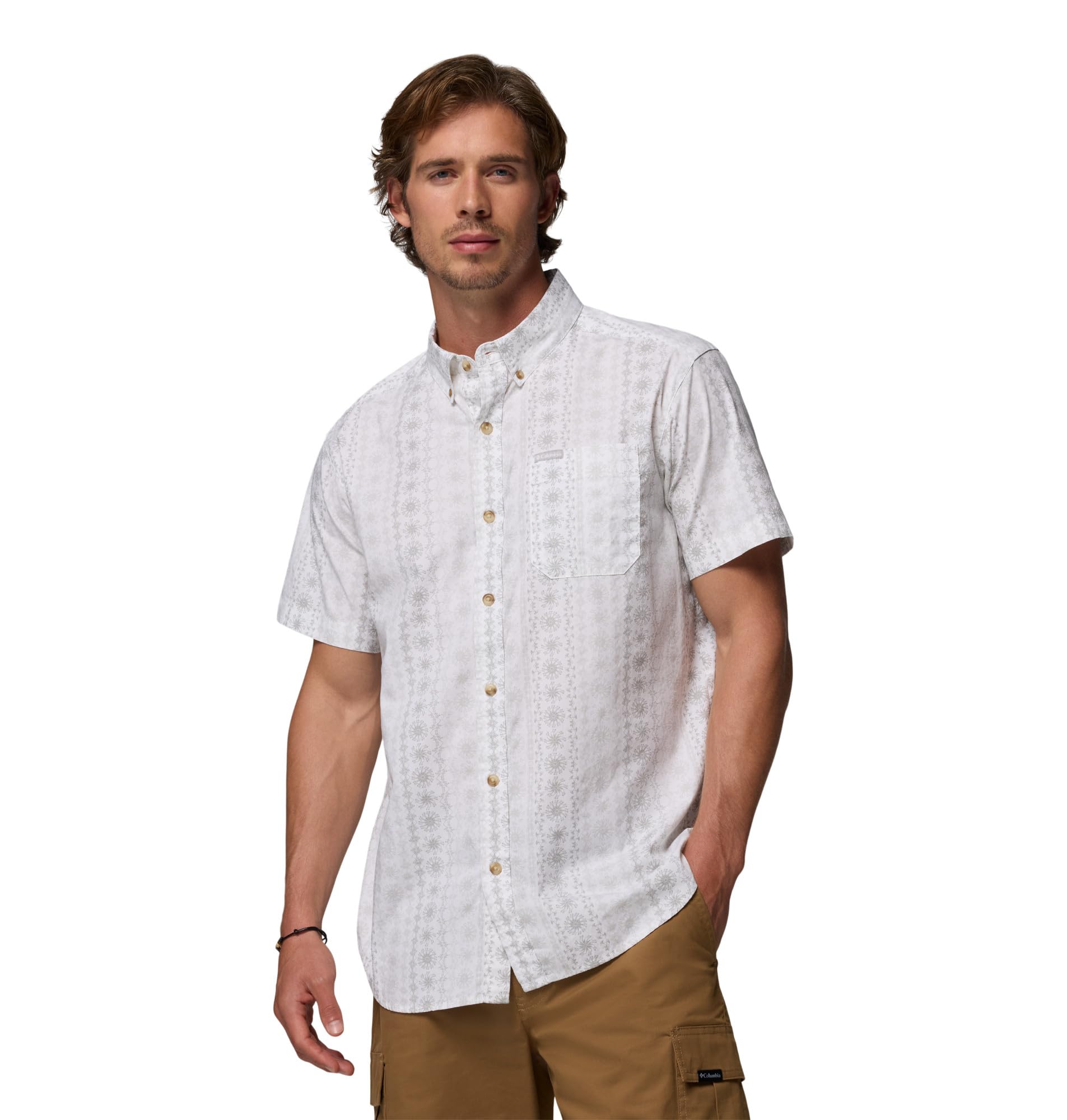 Columbia Men's Rapid Rivers Printed Short Sleeve Shirt, White/Wildflower, Small Image