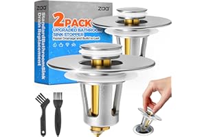 zaa Bathroom Sink Stopper - 2Pack Bathroom Sink Drain Strainer,Pop Up Bathroom Drain Stopper with Anti-Clogging Filter Basket,for 1.05~1.65 in U.S.Standard Basin Drain Holes,Silver