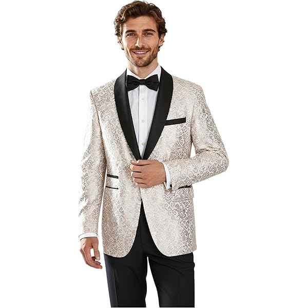 Mens 2 Piece Floral Jacquard Dress Suit Set 1 Button Print Dinner