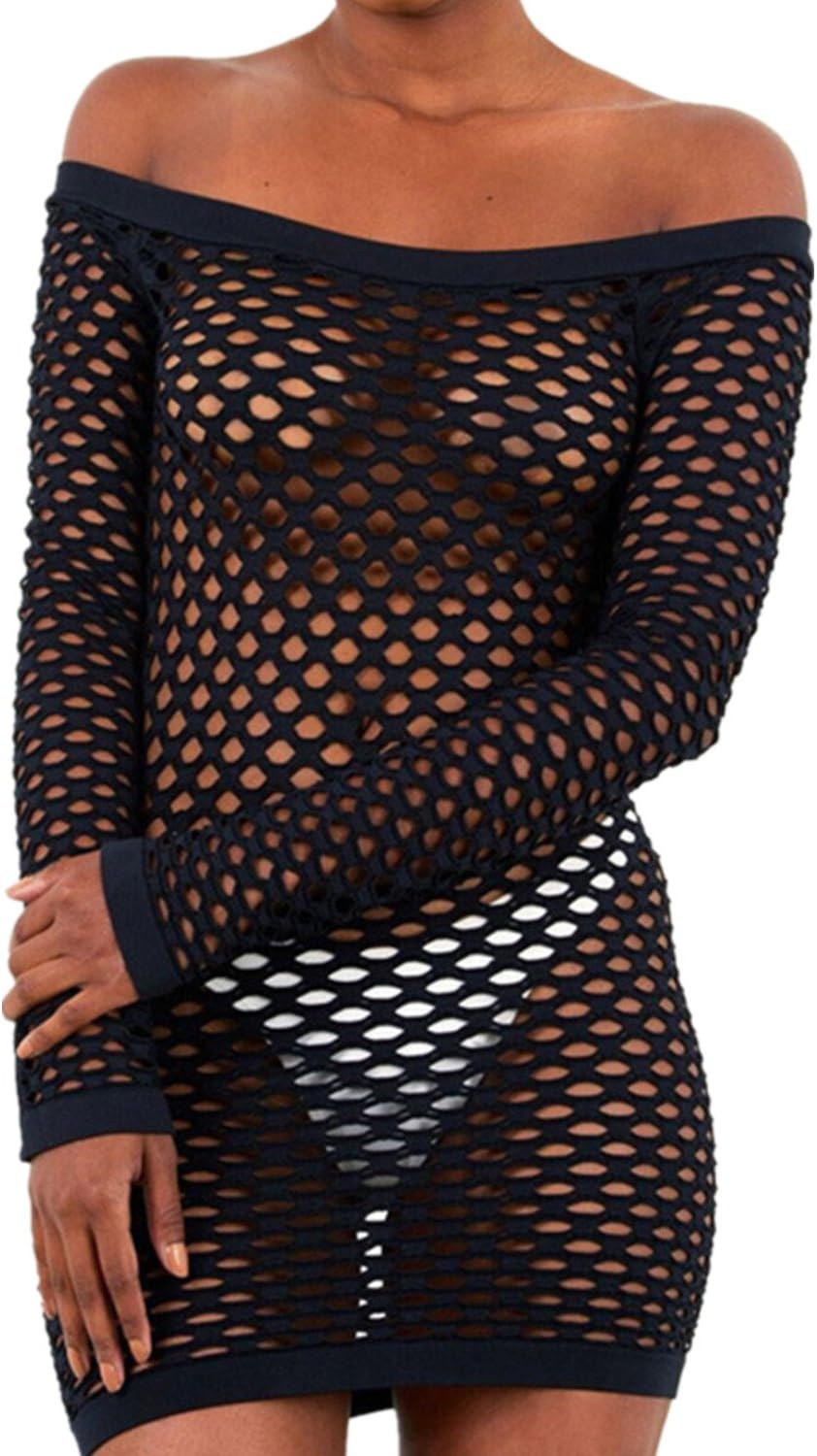 Women's Mesh Fishnet Babydoll Mini Dress Free Size Bodysuit
