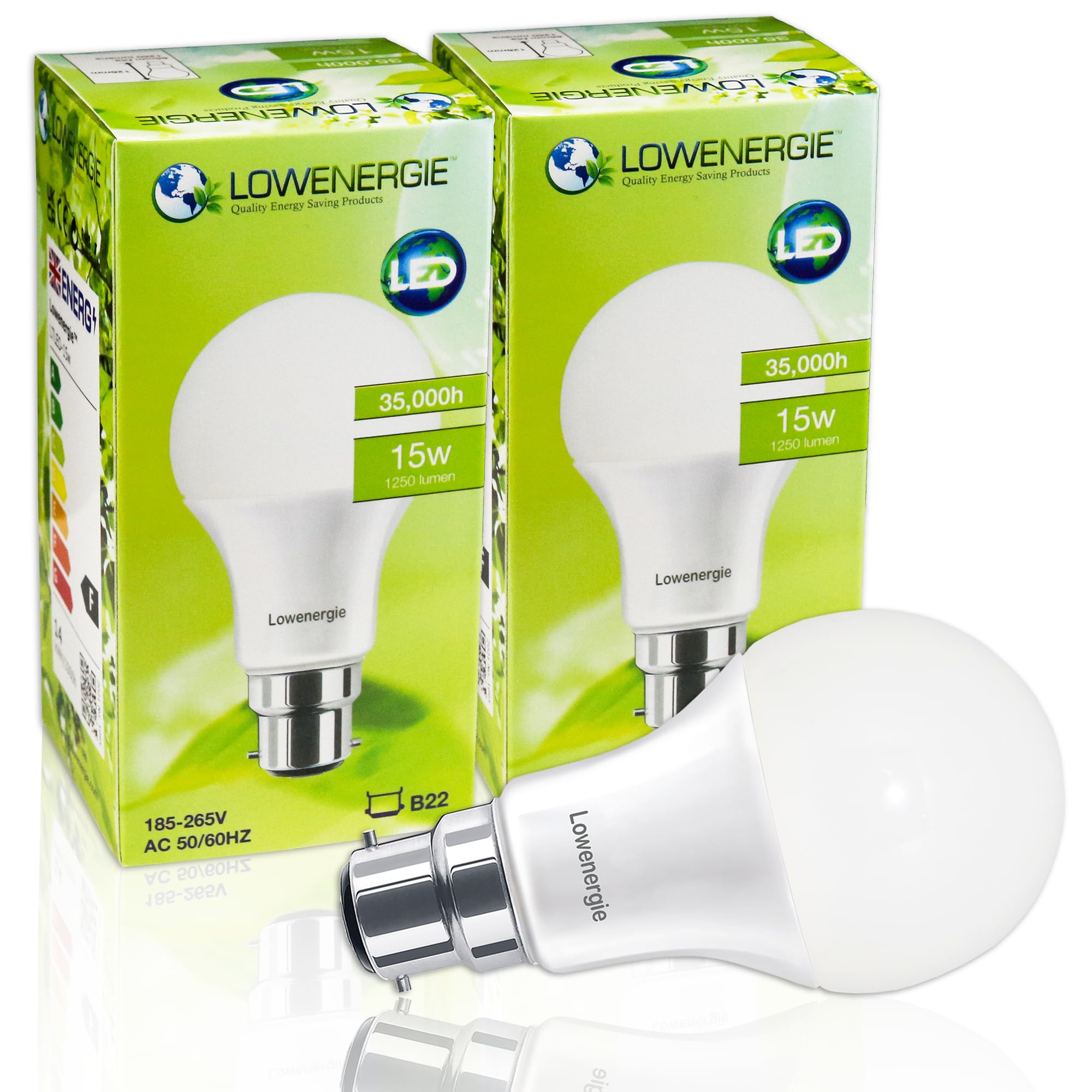 LOWENERGIE LED Light Bulb 15w B22 A65 GLS Energy Saving Lamp (Warm White 3000K (Day White 6500K, 2)