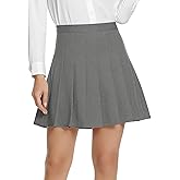 EXCHIC Women's High Waist Pleated Skater School Tennis Skirts (Deep Gray, L)